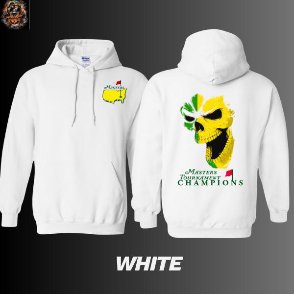 [Made in the USA] Double-sided Hooded T-shirt-Hoodie with a skull print of the Masters Tournament champion, Augusta golf graphic T-shirt, classic golf skull T-shirt, personalized gift for male and female golfers.
