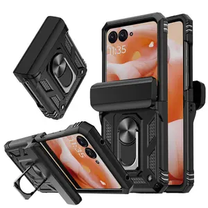 For Motorola Razr-2024 Case [   ]: With Hinge Cover  Dual Layer Heavy Duty Shockproof Protective Flip Phone Magnetic Stand Razr 2024 Black