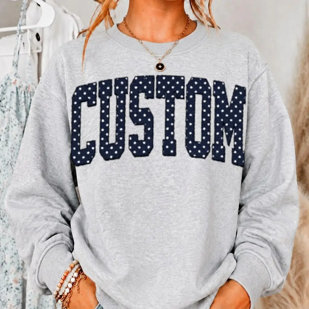 Custom Name Polka Dot Varsity Personalized Name Sweatshirt – Cute Game Day Top Long Sleeve Cozy Fall Casual Unisex Crewneck