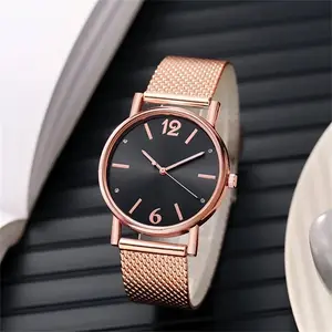 Rose Gold Women's Quartz Watch with Glossy Black Dial Lightweight Stylish Everyday Wear or Gifting Luxury Look modern daily jewelry clothing decor
