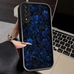 Phone Case suitable for Samsung Galaxy A71 A73 A72 A70 A56 A55 A54 A53 A52 A52S A51 A34 A33 5G Dark Blue Flowers Pattern Drop Protection Soft Smartphone Cover Casing