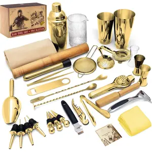 Bar Tool Set Pro Edition -  Stainless-Steel  Shaker Set - Mixology Bartender Kit w/Boston Shaker, Drink Mixer & Muddler for  -  Bar Accessories - 32-Pc Bar kit