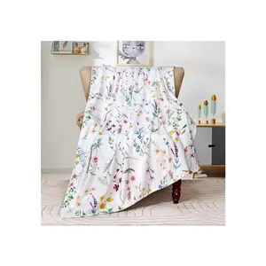 Soft floral throw blanket, ultra-soft polyester fleece blanket for couch/bed/sofa, lightweight cozy all-season blanket, aesthetic botanical flower print throw, plush decorative blanket for bedroom, living room, dorm, travel, home décor gift for women,