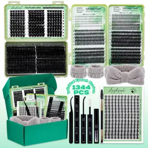 1344PCS/650PCS/540PCS Lash Kit, Eyelash Extensions, D Curl 11 Styles Mixed Length Bottom/Spikes/3D Effect with Bond&Seal Lash Remover Brush Lash Applicator Headband Wristband set, Beginners&Proficient, DIY at Home Easily, for Makeup Daily