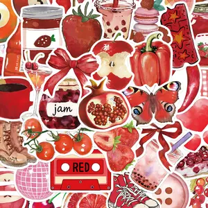50 Pcs Cherry Style Korean Decal Stickers, Decorative Phone Case Cup Note Refrigerator Graffiti Wall DIY Waterproof