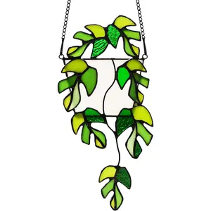 Handmade Stained Glass Monstera Leaf Suncatcher - Light, Hangable Window Decoration Ornament for Home Decor, Plant Lovers’ Gift for Women (Mother's Day, Christmas)