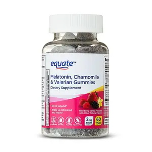 Equate Melatonin, Chamomile & Valerian Gummies Dietary Supplement 60 Count with Wild Berry Vanilla Flavor - Healthcare & Fitness Supplement Natural
