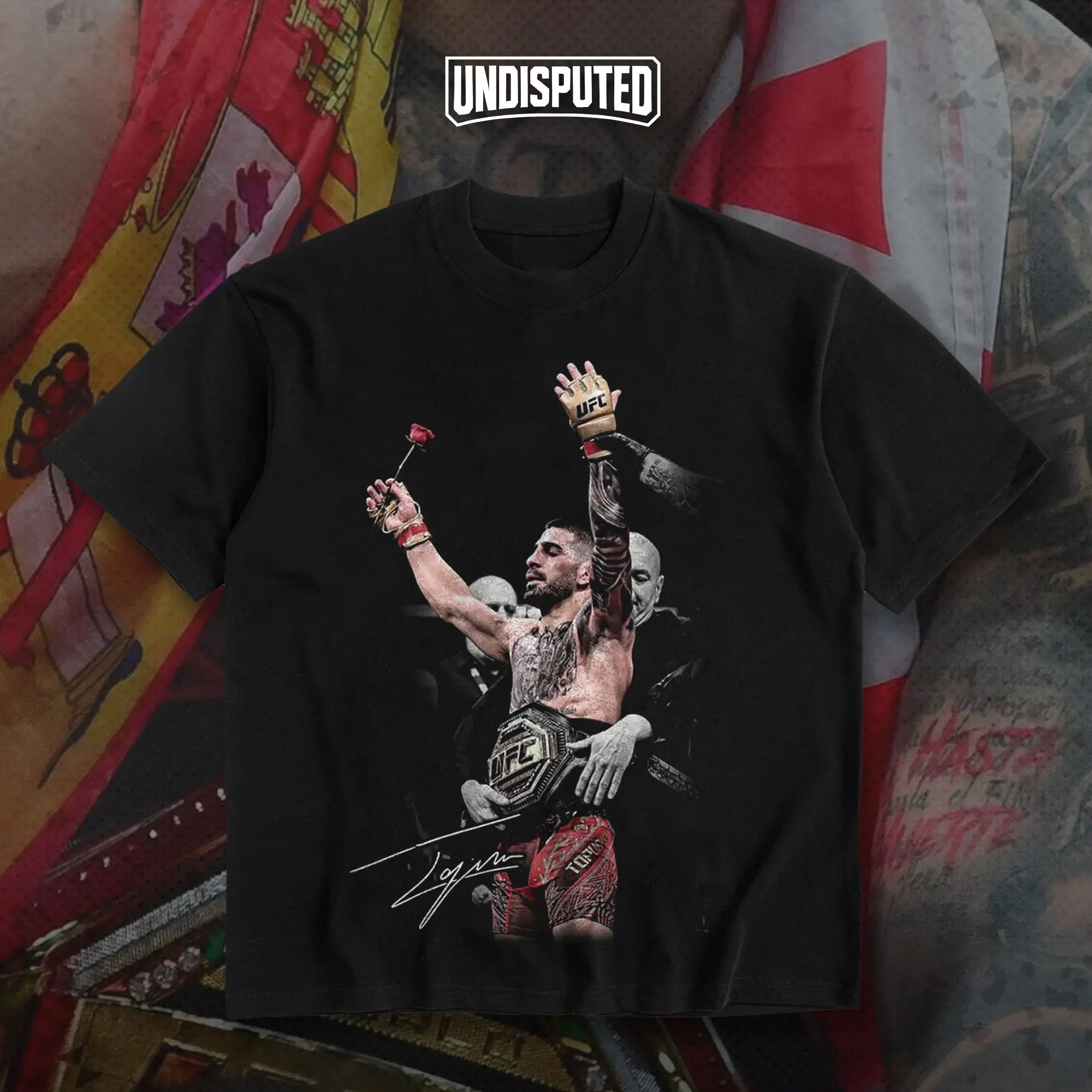 UNDISPUTED Ilia Topuria Winner Heavy Cotton UFC T-shirt El Matador VS Do Bronx MMA Fight Night Shirt Fan Apparel Pump Cover Direct-to-garment Printing