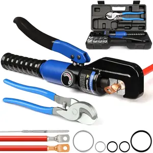 Hydraulic Crimping Tool 10 Ton with 9 Hex-Dies, 12–2/0 AWG Battery Cable Crimper with Cable Cutter for Copper, Aluminum Cable Lugs
