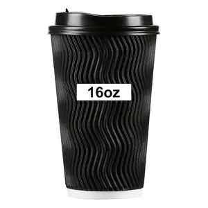 16oz Disposable Coffee Cups with Lids, Insulated Ripple Double-Walled Disposable Coffee Cups for Beverages Espresso Tea, 50Pack Disposable Coffee Cups with Lids for Parties and Travel