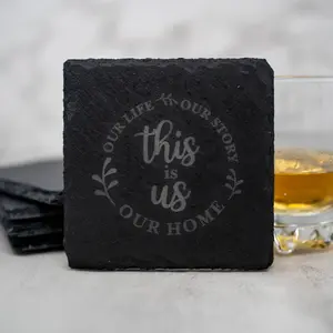 Engraved Slate Coaster for New Homes: Celebrate Your Story with a Personalized 'This is Us' Design