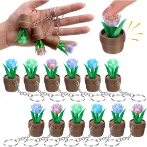 Sureio 12 Pcs Tulip Clicker Fidget Keychains, 3D Printed Clicker Fidget, Cute Flower Push Button Stress Relief Keychain Gifts for Women, Graduation, Flower Party Favors, Wedding