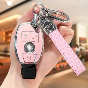 Car Key Case, Car Key Accessory, Soft TPU Car Key Cover, Smart Remote Key Protector, Compatible with Mercedes Benz CLS CLK AMG GLC GLE GLS ML SL SLK