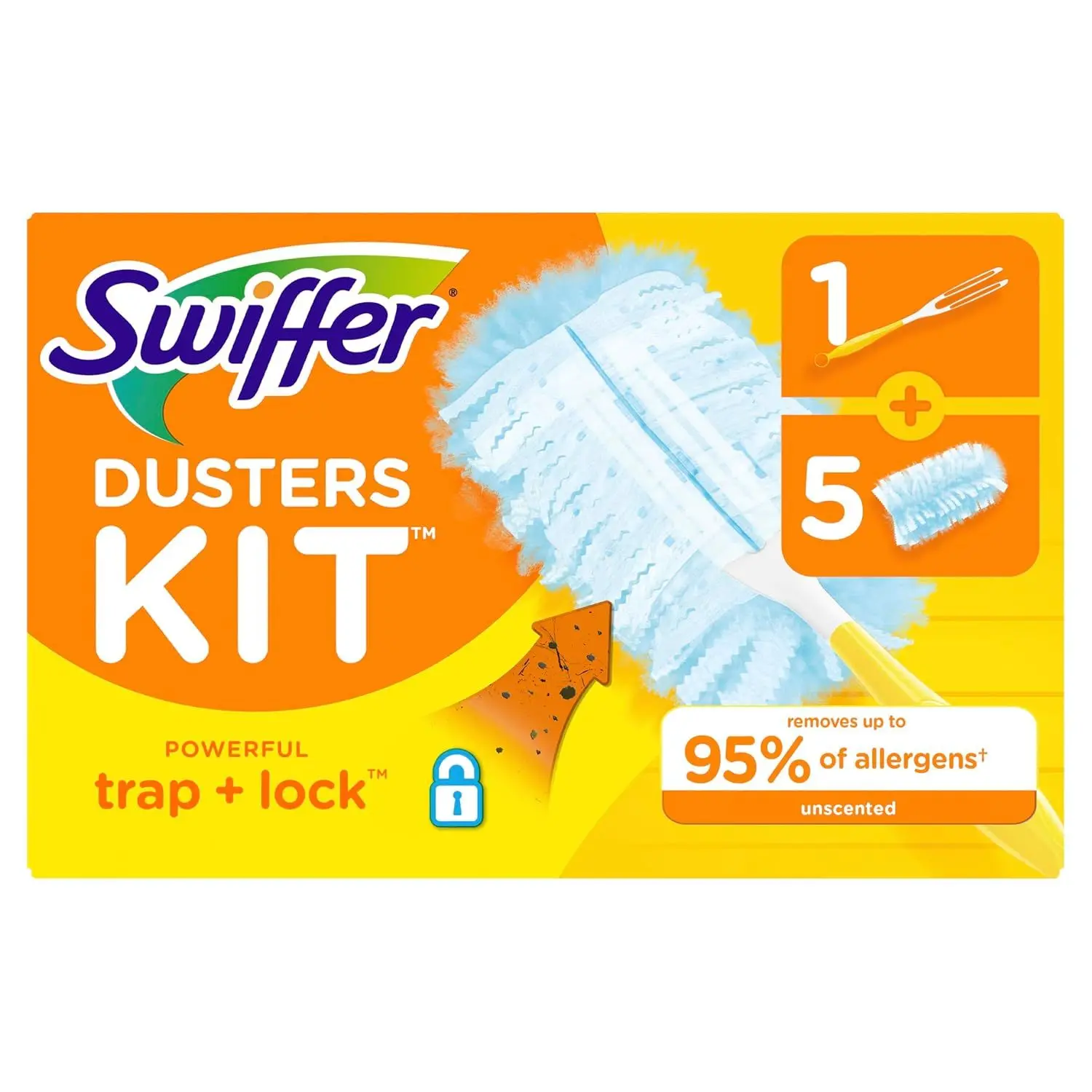 Swiffer Dusters Starter Kit, Kit Includes 1 Handle and 5 Dusters – 6 Piece Set