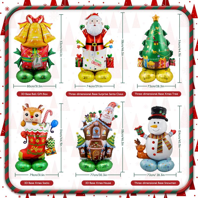 YoungSa 6PCS Inflatable Christmas Balloons,Large Size 3D Standing Foil Balloon Set,Santa Claus,Christmas Tree,Xmas Socks,Xmas House,Snowman,Bell Gift Box,Indoor and Outdoor christmas decorations,for Xmas New Year Decorations,Xmas Party Supplies Photo Prop