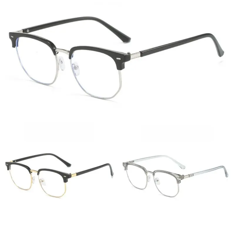 Unisex Clean Style Semi-Rimless Copper Square Glasses - Anti Eyestrain Eyewear, Blue Light Blocking Natural Material Lenses, Lightweight One-Size for Gaming, Extended Computer Work