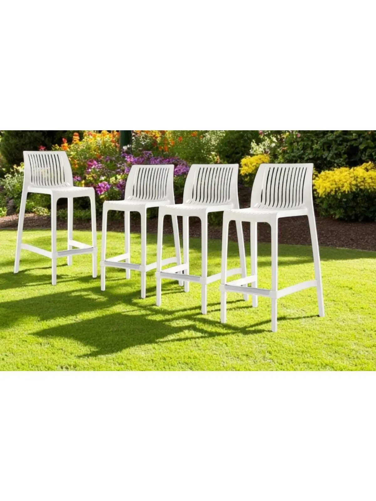 212 MAIN Contemporary Armless Lowback Stackable 26 in. White Heavy-Duty Plastic Counter Height Chairs, Square Seat, Set of 4 (Indoor/Outdoor Use)