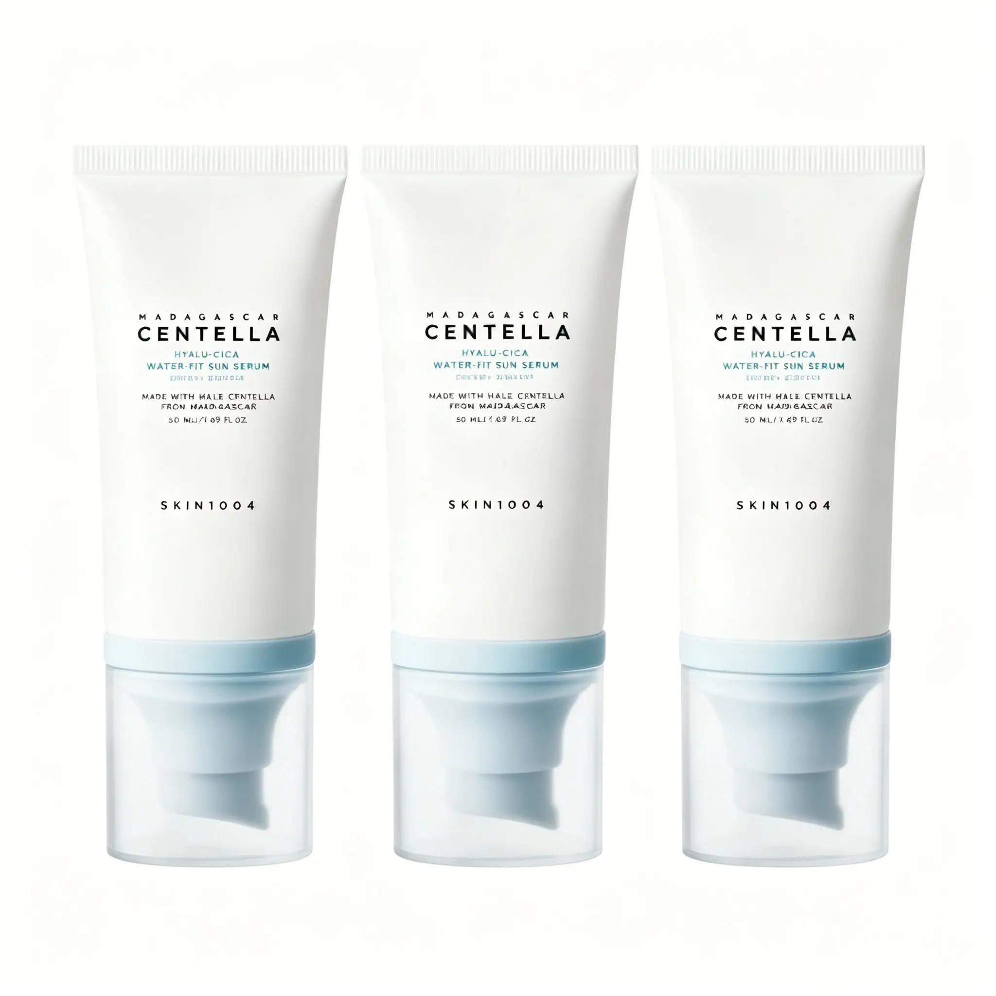 3PCS SKIN1004 Centella Hyalu-Cica Water-Fit Sun Serum (Original Korean Formula, SPF 50+ PA++++) Lightweight daily sunscreen, travel essential, K-beauty sun care; leaves no white cast, features a hydrating cream texture, and is suitable for sensitive skin.