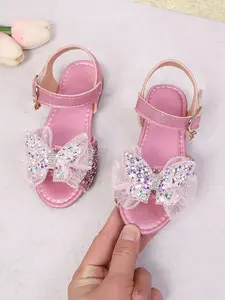 Girls' Rhinestone Butterfly Sandals, Adjustable Buckle, Non-Slip Soft Sole, Elegant Spring & Fall Footwear, Plain Pattern