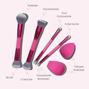 F.A.R.A.H Signature Brush Collection 4 Dual-Ended Makeup Brushes & 2 Exclusive Face Sponges for Flawless Application and Professional Results at Home
