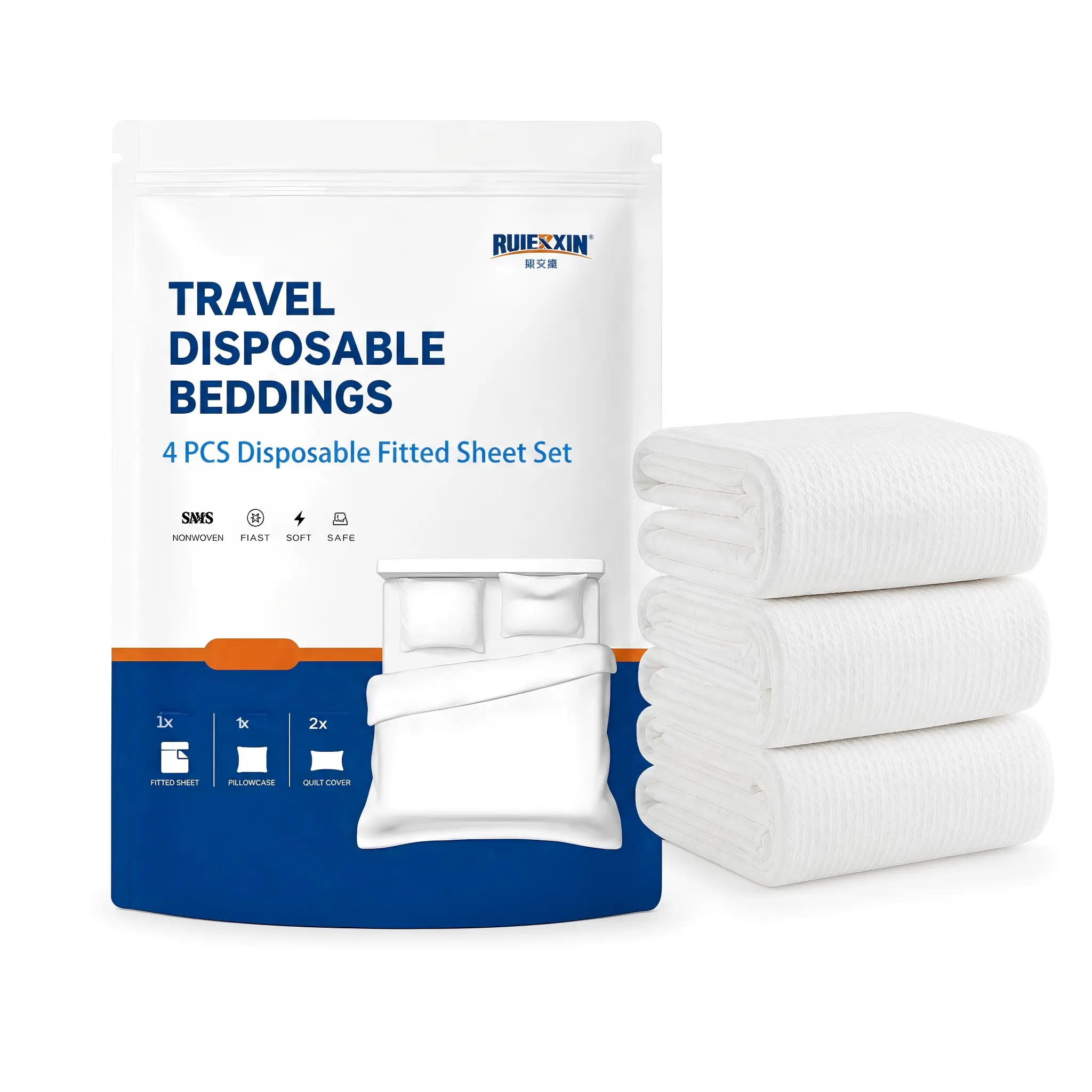 Disposable 4-Piece Travel Bedding Set - Soft Skin-Friendly Fitted Sheets, Versatile Use Disposable Bed Cover for Hotel Summer Camping (a set included)