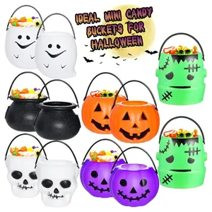 Halloween Candy Bucket Mini Halloween Candy Holder Pumpkin Ghost Cauldron Plastic Bucket Party Supplies for Trick or Treat