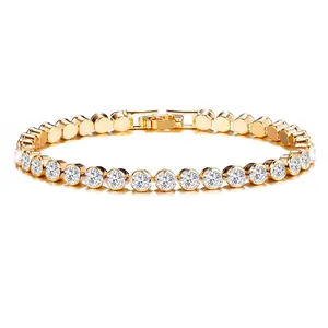 4mm Cubic Zirconia Tennis Bracelet - 7inch Gold/Silver Plated Classic Bezel Set Bracelet