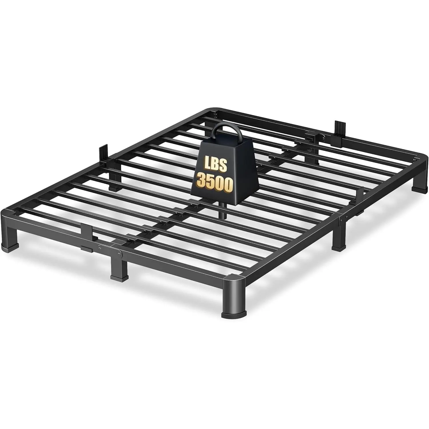 4 Inch  Heavy Duty 3500 lbs Bed Frame with Round-Corner  & Anti-Squeak Design  Quick Assembly Metal Platform, No Box Spring Needed