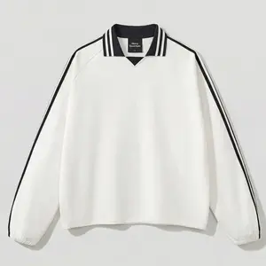 Striped Collar Retro Rugby Sweatshirt (White)