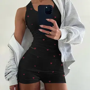 ChicMe Women's 2 Pieces Pajamas Set Heart Pattern U Neck Sleeveless Tank and Casual Strechy Waist Shorts Set