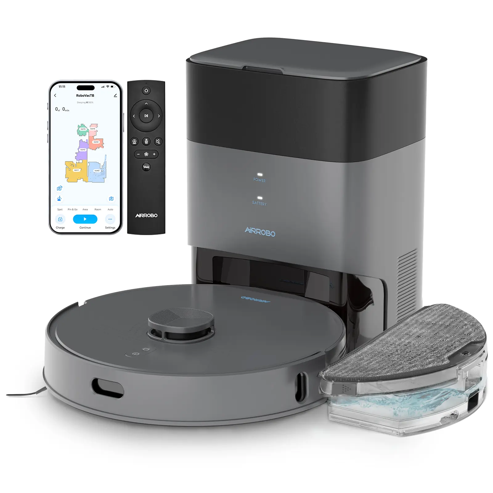 AIRROBO Robot Vacuum and Mop with Self-empty Model L40+(vacuum&mop with self empty station) Model L50+(with station and Ultrasonic carpet detection)