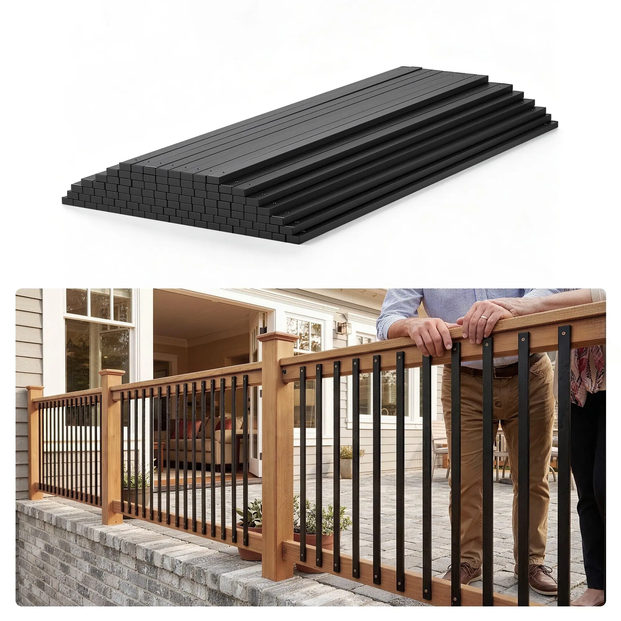 50-Pack Aluminum Deck Balusters 32.25" – DIY Metal Stair Railing Spindles with Pre-Installed End Caps & Screws, Anti-Rust Railing for Balcony Patio Poolside Deck Indoor Outdoor