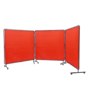 VEVOR Welding Screen with Frame, 6'x 6' 3 Panel Welding Curtain Screens, Flame-Resistant Vinyl Welding Protection Screen on 12 Swivel Wheels (6 Lockable), Moveable Professional for Workshop, Red