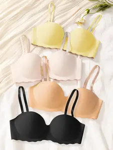4-Piece Seamless Padded Bra Set for Girls Ages 13-16, Pure Color Basic Style, Everyday, Comfortable and Supportive Teenage Bras