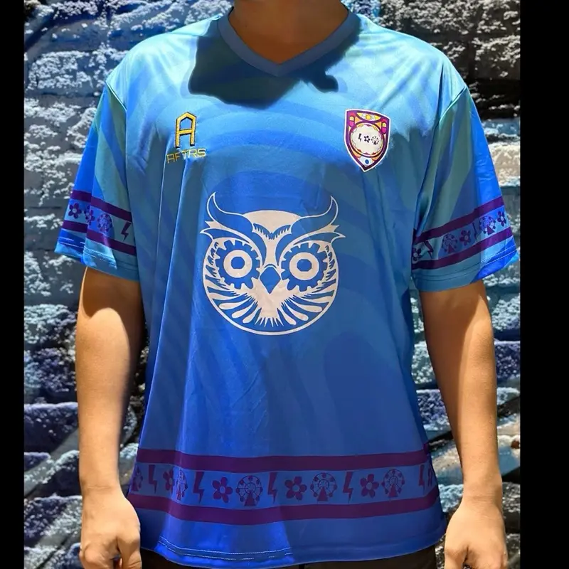 From Dusk Till Dawn festival/ Rave Jersey with Owl Logo and Floral Design in Vibrant Blue and Purple Colors Menswear Man Streetwear
