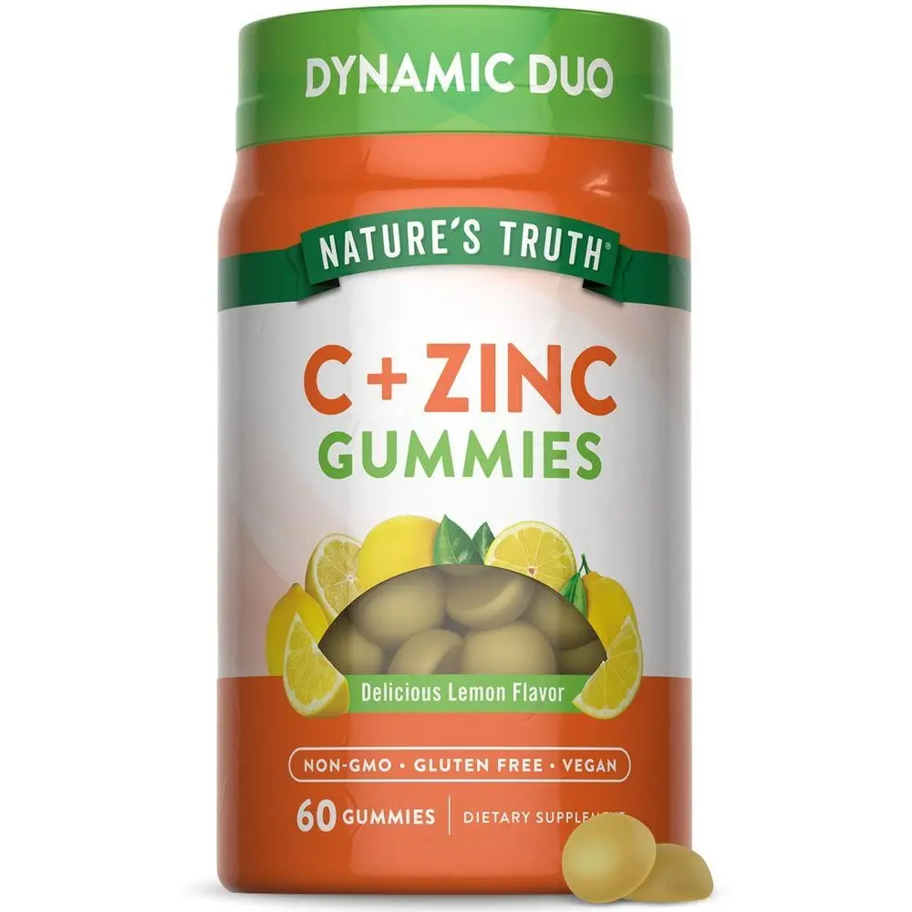 Nature's Truth Vitamin C with Zinc - 60 Gummies - Lemon Flavor - Vegan, Non GMO & Gluten Free Supplement