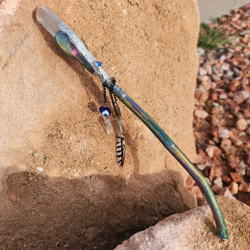 Shaman's Portal Wand Quartz Crystal Ritual Staff for Spirit Travel Protection Energy Channeling Spiritual Healing