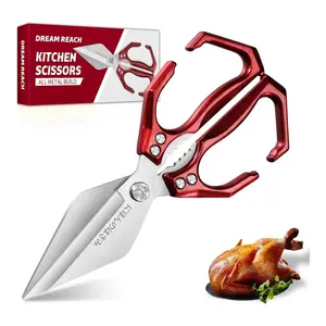 Dream Reach Poultry Shears - Heavy Duty Kitchen Scissors for Food with Ergonomic Handle, Japanese High-Carbon Steel Culinary Shears for Chicken, Meat, Seafood, Bone Cutting, Gift Box Included (Red)