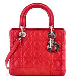 Pre-owned Dior Leather Top Handle Bags Christian Lady Bag Cannage Quilt Lambskin Medium by Rebag