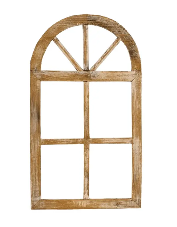 16.5" x 9.5" Arched Wood Window – Antique Tan/Cream