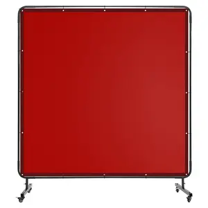 Garvee 6 ft x6 ft Welding Screen with Frame, Flame-Resistant Transparent Vinyl Welding Curtain, 4 Swivel Wheel Mobile Welding Safety Partition with UV Protection for Workshops, Red