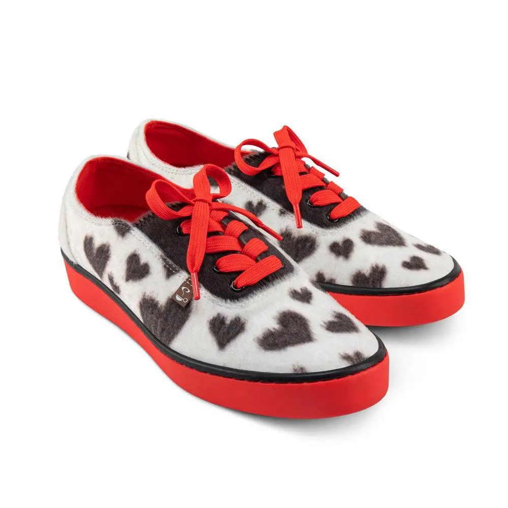 Polka Pup Love Sneakers | Whimsical Bold Faux Fur Shoes by Hot Chocolate Design