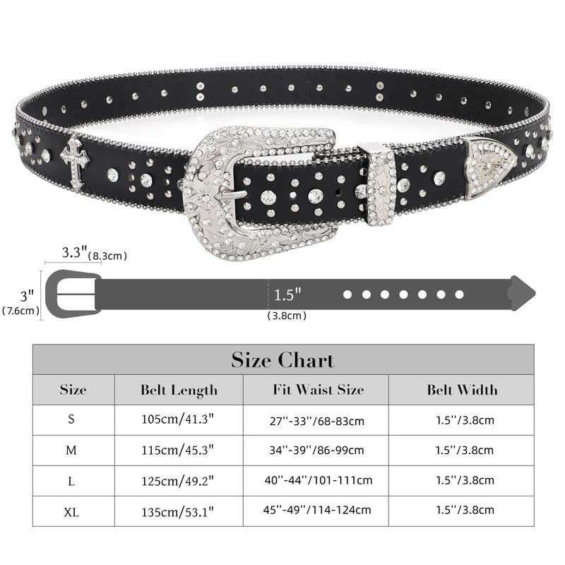 XZQTIVE Rhinestone Belt for Women & Men - A Fusion of Fashion & Western Charm, Cowgirl Cowboy Bling Style, Cross-Design Leather Belt with Diamond Studs, Perfect for Jeans & Dresses