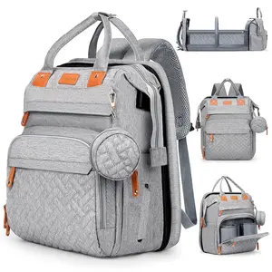 Baby Diaper Bag Backpack with Portable Changing Table, Large Capacity Waterproof Diaper Backpack for Mom & Dad, USB Charging Port, Insulated Bottle & Pacifier Pockets, Stroller Straps, Grey mommy Bag Backpack with USB Multi-Functional