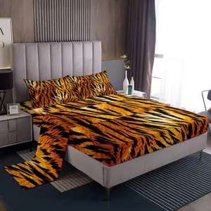 Zebra Print Sheet Set,Zebra Stripe Sheets with Deep Pocket Fitted Sheet,Wild Animal Skin Bed Sheets Set for Teens,Brown Black Bedding Set