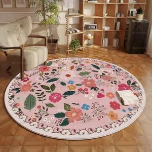 Vintage Floral Round Carpet, Retro Style Living Room Bedroom Rug, Non-Slip Plush Mat, Home Decor, Soft Rug, Decorative Rug, Floral Washable Rug