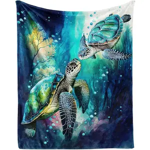 Flannel Material Sea Turtle Throw Blanket - Cute Colorful Soft Lap Nap Blanket for Home Use, Ideal Gift for Turtle Enthusiasts