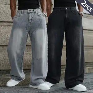 Clean Gent   Men's Vintage Washed Loose Pocket Denim Pants, Casual Comfortable Trousers, Suitable for All Seasons, Street Style Loose Fit Pants