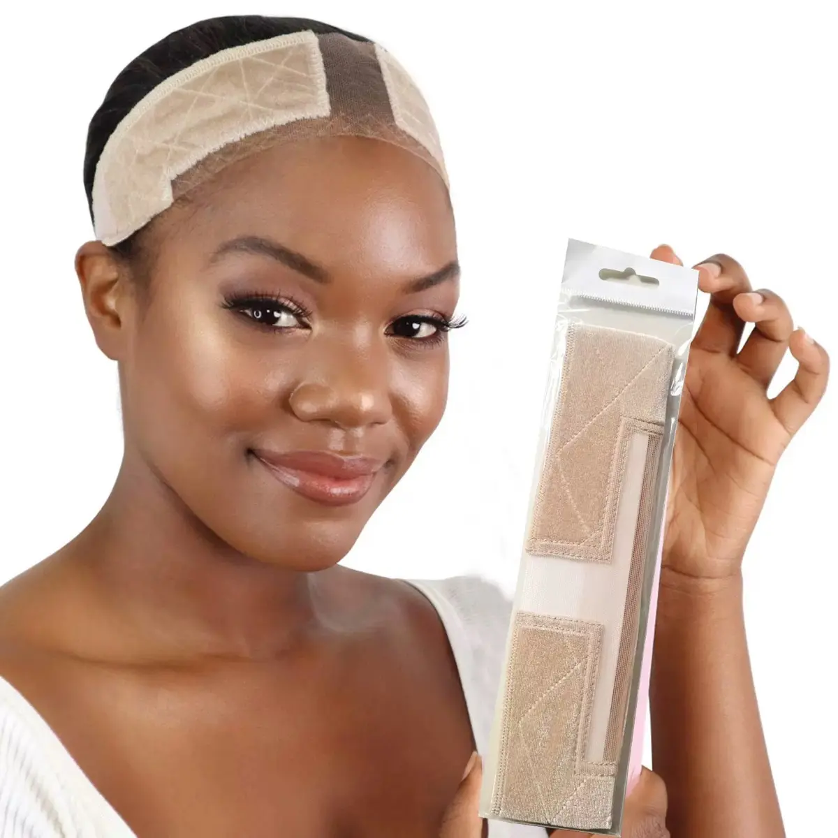 GK Hair Glueless Lace Wig Grip Band, Reinforced Hairline Velvet Wig Gripper, Fully Adjustable Breathable Non Slip Secure Headband for All Types Lace Wigs (Beige)