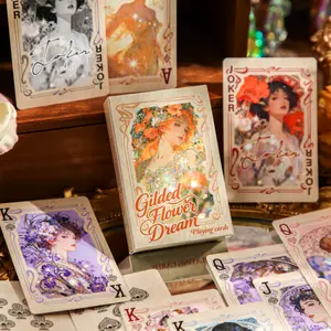 55 vintage style playing cards featuring characters, with floral retro character themes, made paper, suitable DIY team building leisure entertainment games